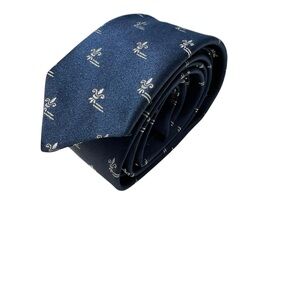 Sears Robuck Pilgrim 100% Silk Men’s Tie Navy Fleur de Lis Made in USA Vintage